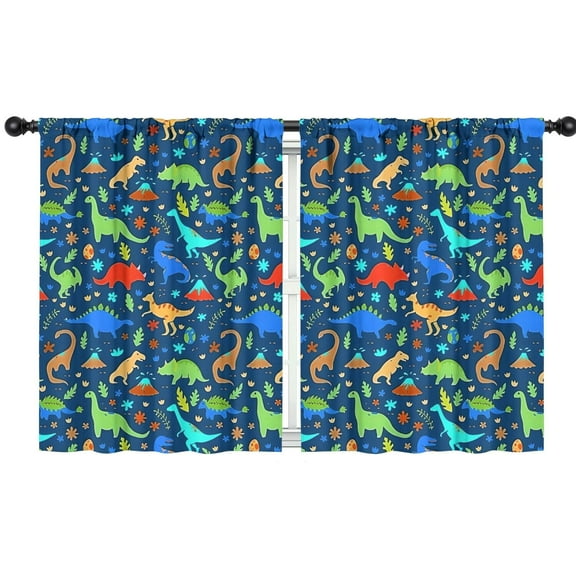 Blackout Kids Curtains,DarkBlue Dinosaurs Pattern Childrens Insulated Curtains Set Of 2,Bedroom Essentials,Toddler Room Decor 42"x54"