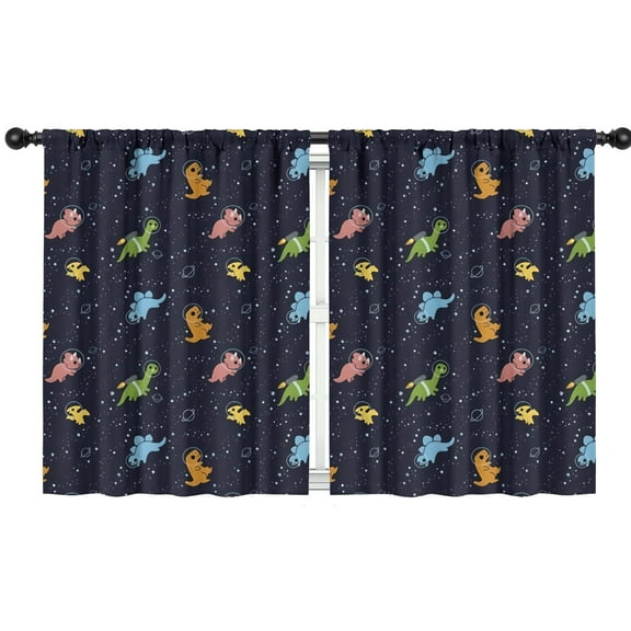 Blackout Kids Curtains,DarkBlue Dinosaurs in Space Pattern Childrens Insulated Curtains Set Of 2,Bedroom Essentials,Toddler Room Decor 42"x54"