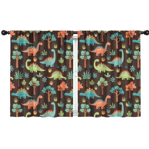 Blackout Kids Curtains,DarkBrown Cartoon Dinosaurs Forest Pattern Childrens Insulated Curtains Set Of 2,Bedroom Essentials,Toddler Room Decor 42"x54"