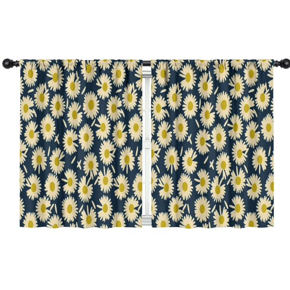 Blackout Kids Curtains,Darkblue Daisy Flower Yellow Centers Pattern Childrens Insulated Curtains Set Of 2,Bedroom Essentials,Toddler Room Decor 42"x54"