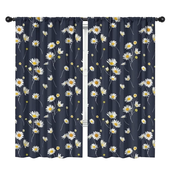Blackout Kids Curtains,Darkblue Daisy Flower Yellow Centers Pattern Childrens Insulated Curtains Set Of 2,Bedroom Essentials,Toddler Room Decor 42"x84"