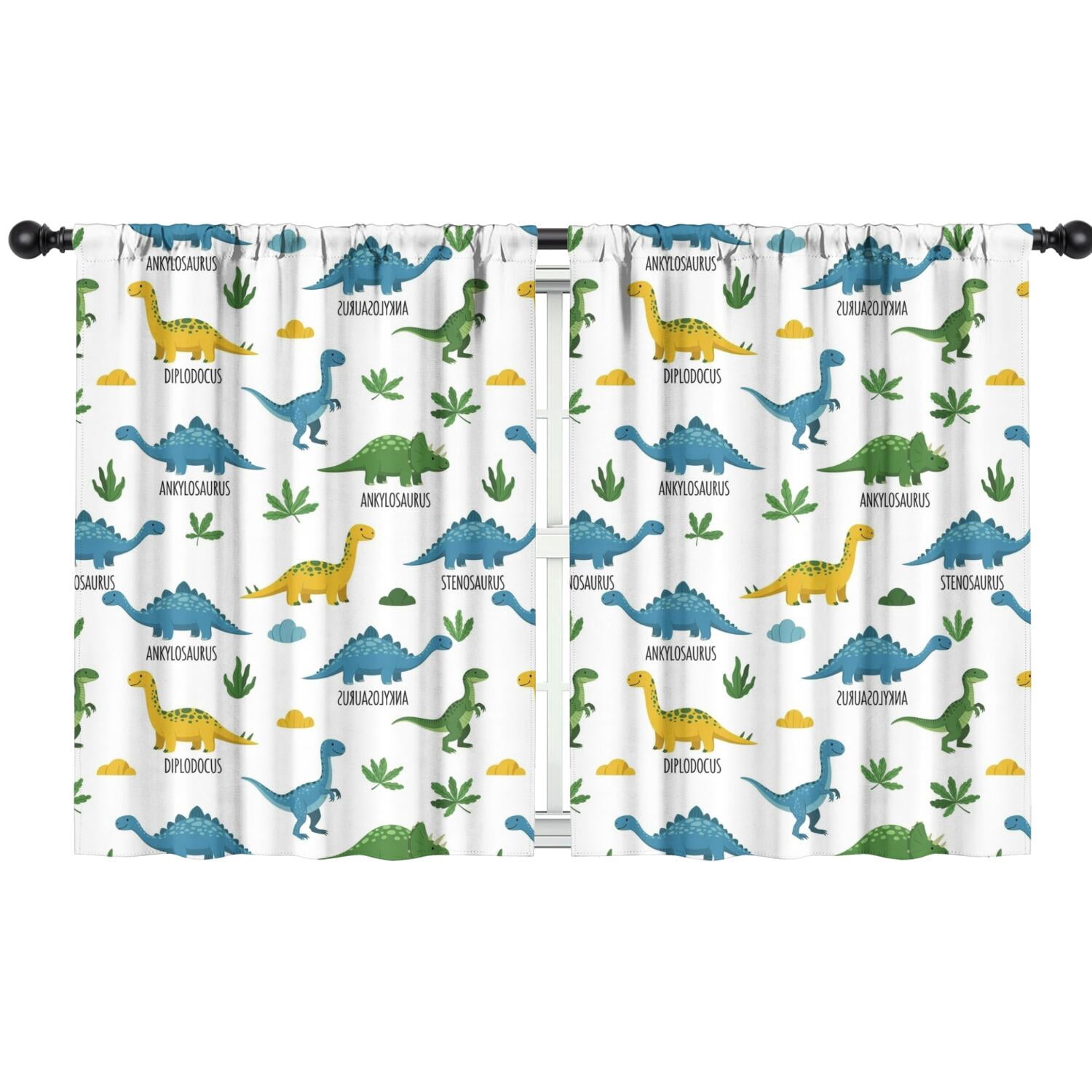 Blackout Kids Curtains,Dinosaur Pattern with Names Childrens Insulated Curtains Set Of 2,Bedroom Essentials,Toddler Room Decor 42"x54"