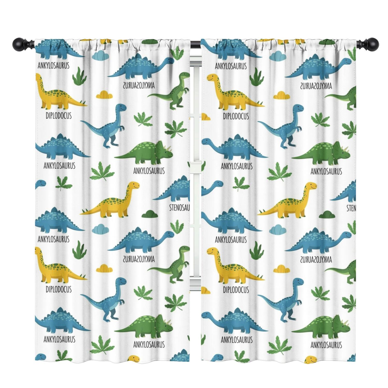 Blackout Kids Curtains,Dinosaur Pattern with Names Childrens Insulated Curtains Set Of 2,Bedroom Essentials,Toddler Room Decor 42"x84"