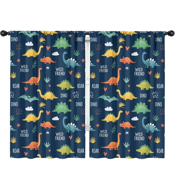 Blackout Kids Curtains,Dinosaur Pattern with Text Elements Childrens Insulated Curtains Set Of 2,Bedroom Essentials,Toddler Room Decor 52"x84"
