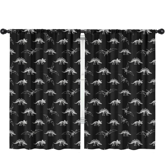Blackout Kids Curtains,Dinosaur and Bone Black Pattern Children's Insulated Curtains Set Of 2,Bedroom Essentials,Toddler Room Decor 52"x84"