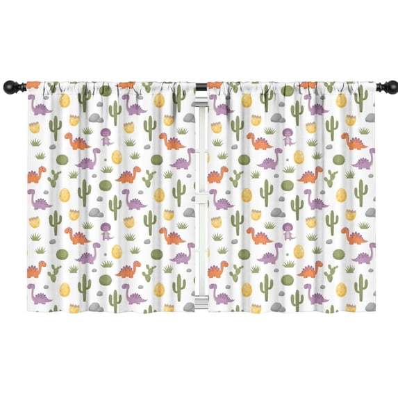 Blackout Kids Curtains,Dinosaur and Cactus White Pattern Children's Insulated Curtains Set Of 2,Bedroom Essentials,Toddler Room Decor 42"x54"