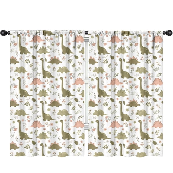 Blackout Kids Curtains,Dinosaur and Floral Off White Pattern Children's Insulated Curtains Set Of 2,Bedroom Essentials,Toddler Room Decor 52"x84"