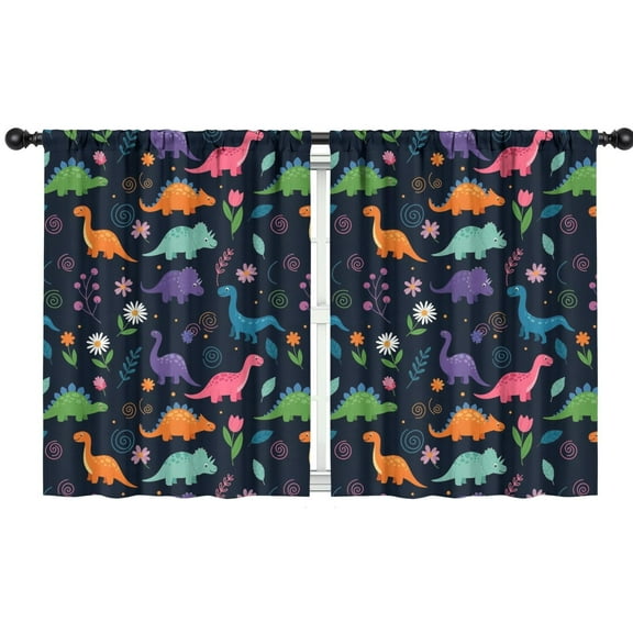 Blackout Kids Curtains,Dinosaur and Floral Pattern Childrens Insulated Curtains Set Of 2,Bedroom Essentials,Toddler Room Decor 42"x54"
