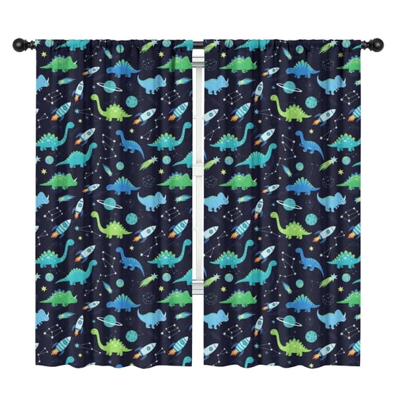 Blackout Kids Curtains,Dinosaur and Rocket Black Pattern Children's Insulated Curtains Set Of 2,Bedroom Essentials,Toddler Room Decor 42"x84"