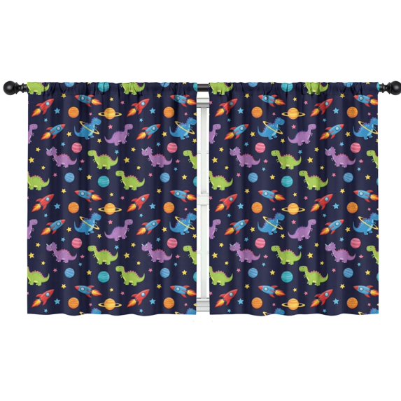 Blackout Kids Curtains,Dinosaur and Rocket Navy Blue Children's Insulated Curtains Set Of 2,Bedroom Essentials,Toddler Room Decor 42"x54"