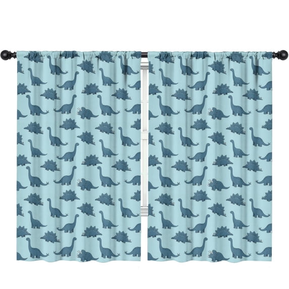 Blackout Kids Curtains,Dinosaur and Silhouette Blue Pattern Children's Insulated Curtains Set Of 2,Bedroom Essentials,Toddler Room Decor 52"x84"