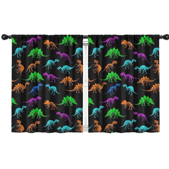 Blackout Kids Curtains,Dinosaur and Skeleton Black Pattern Children's Insulated Curtains Set Of 2,Bedroom Essentials,Toddler Room Decor 42"x54"