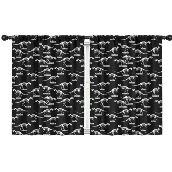 Blackout Kids Curtains,Dinosaur and Skeleton Black Pattern Children's Insulated Curtains Set Of 2,Bedroom Essentials,Toddler Room Decor 42"x54"