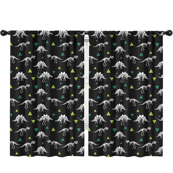Blackout Kids Curtains,Dinosaur and Skull Black Pattern Children's Insulated Curtains Set Of 2,Bedroom Essentials,Toddler Room Decor 52"x84"