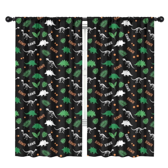 Blackout Kids Curtains,Dinosaur and Text Black Pattern Children's Insulated Curtains Set Of 2,Bedroom Essentials,Toddler Room Decor 42"x84"