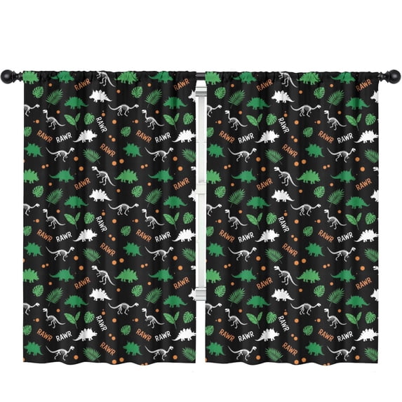 Blackout Kids Curtains,Dinosaur and Text Black Pattern Children's Insulated Curtains Set Of 2,Bedroom Essentials,Toddler Room Decor 52"x84"