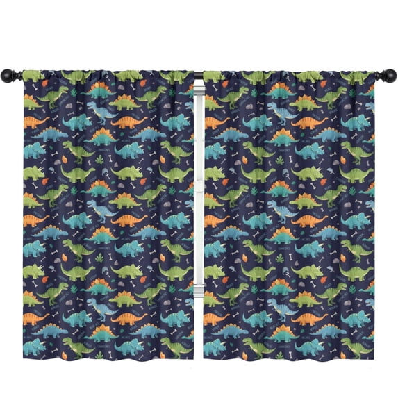 Blackout Kids Curtains,Dinosaur and Text Navy Blue Pattern Children's Insulated Curtains Set Of 2,Bedroom Essentials,Toddler Room Decor 52"x84"