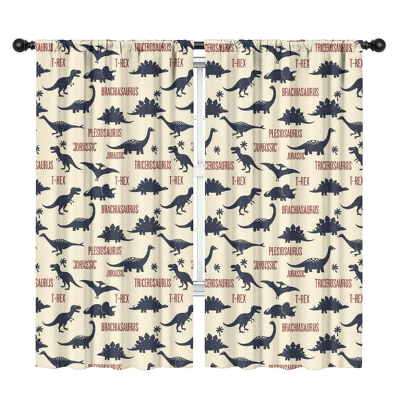 Blackout Kids Curtains,Dinosaur and Text Off White Pattern Children's Insulated Curtains Set Of 2,Bedroom Essentials,Toddler Room Decor 42"x84"