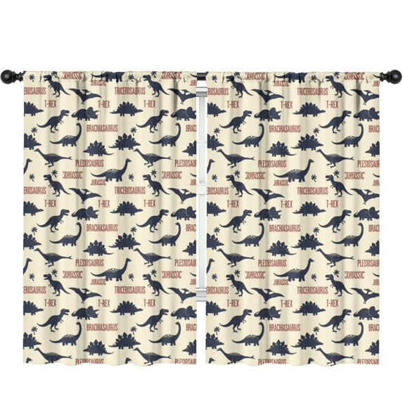 Blackout Kids Curtains,Dinosaur and Text Off White Pattern Children's Insulated Curtains Set Of 2,Bedroom Essentials,Toddler Room Decor 52"x84"