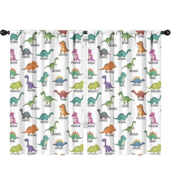 Blackout Kids Curtains,Dinosaur and Text White Pattern Children's Insulated Curtains Set Of 2,Bedroom Essentials,Toddler Room Decor 52"x84"