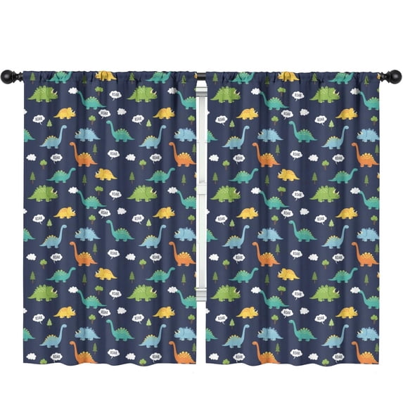 Blackout Kids Curtains,Dinosaur and Trees Dark Blue Pattern Children's Insulated Curtains Set Of 2,Bedroom Essentials,Toddler Room Decor 52"x84"