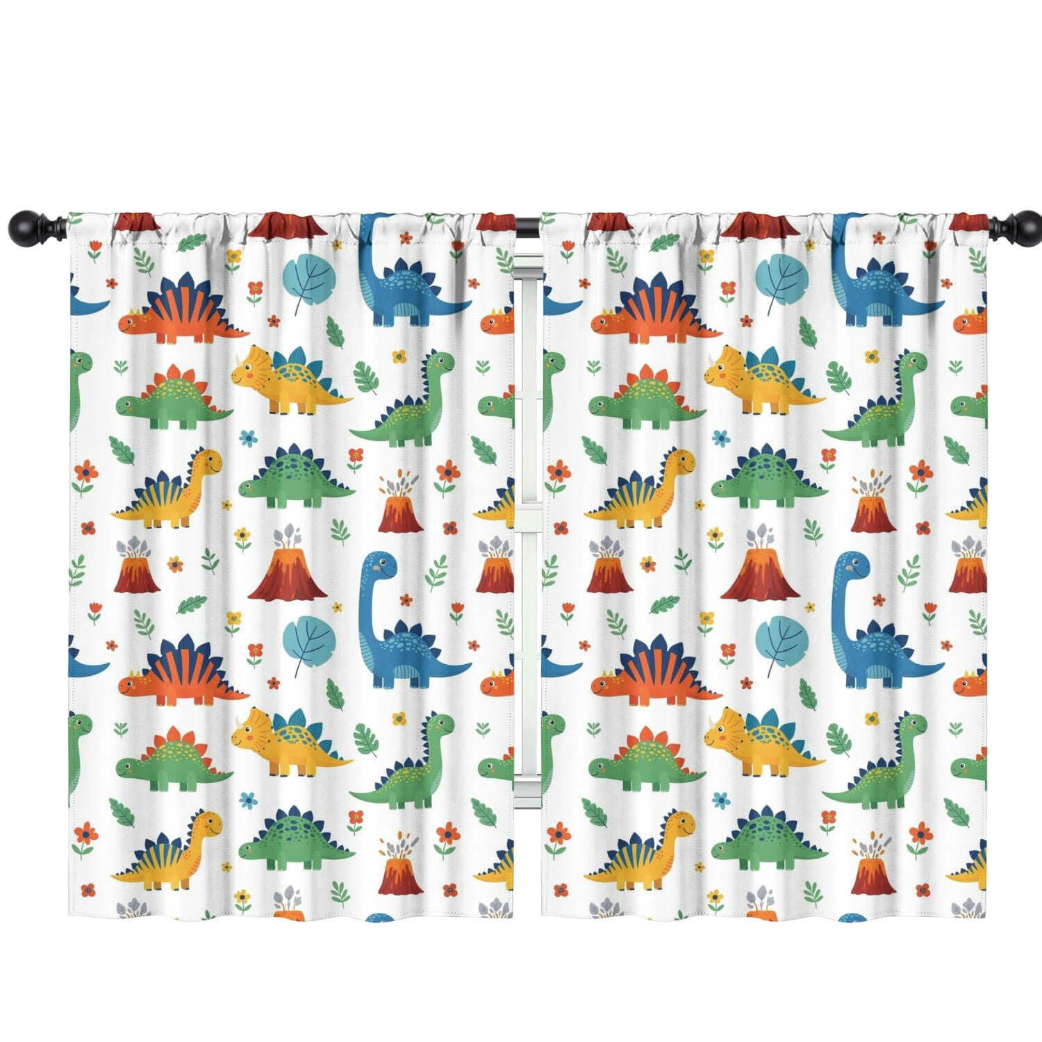 Blackout Kids Curtains,Dinosaur and Volcano Pattern Childrens Insulated Curtains Set Of 2,Bedroom Essentials,Toddler Room Decor 42"x63"