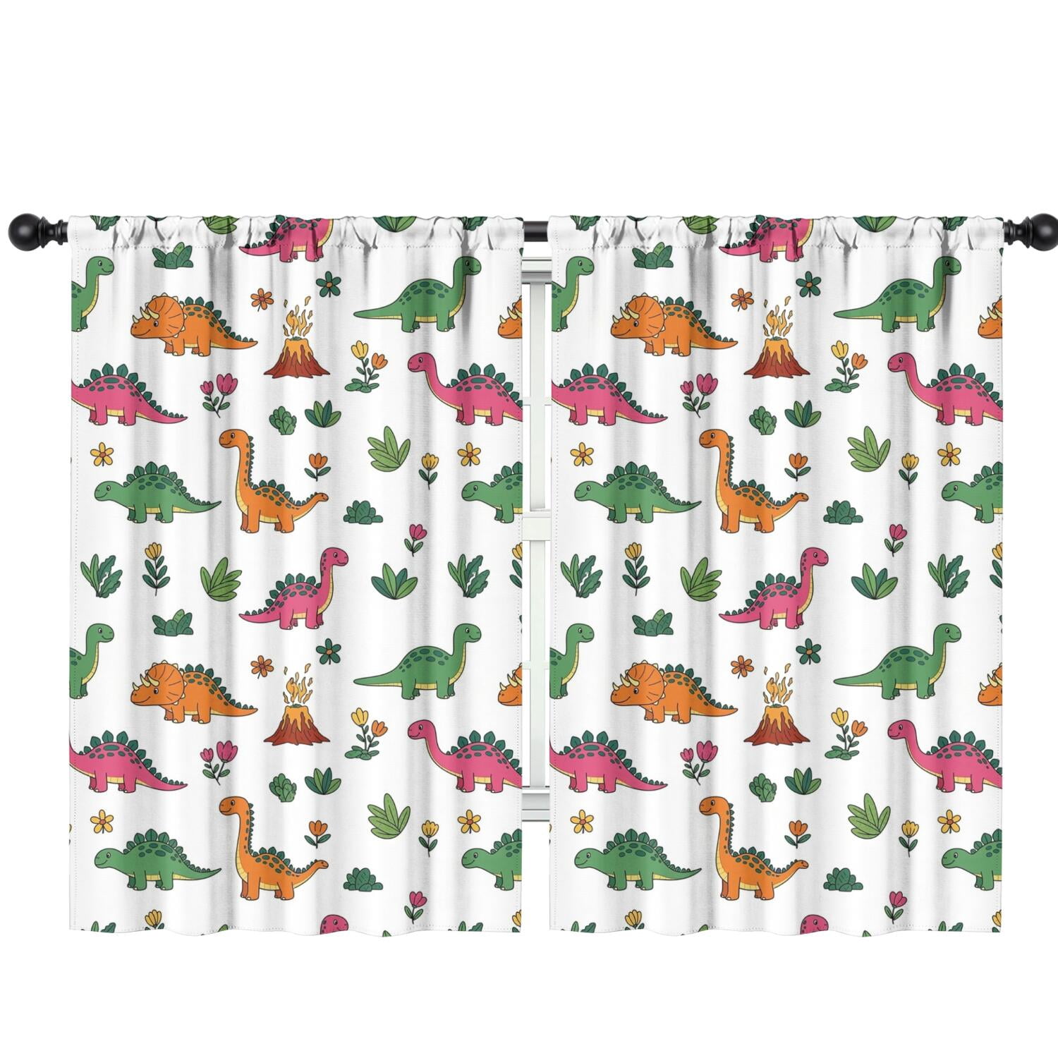 Blackout Kids Curtains,Dinosaur and Volcano Pattern Childrens Insulated Curtains Set Of 2,Bedroom Essentials,Toddler Room Decor 42"x63"