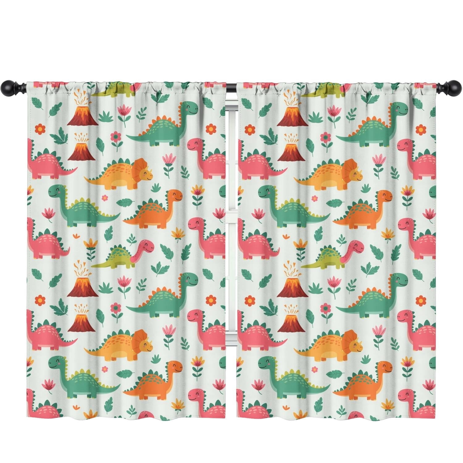 Blackout Kids Curtains,Dinosaur and Volcano Pattern Childrens Insulated Curtains Set Of 2,Bedroom Essentials,Toddler Room Decor 52"x84"