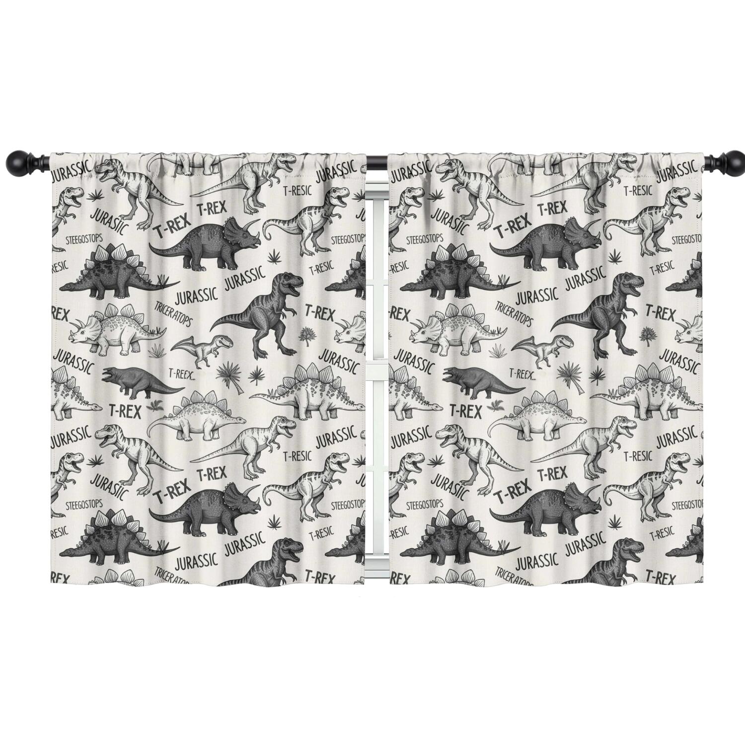 EOVDSFW Dinosaur Window Curtains Rod Pocket Wide Jurassic Dino For Boys Kids Girls Animals Nature Forest Wild Cute Leaf Room Drapes 2 Panels For Living Bedroom Home Decor 52X63 Inch