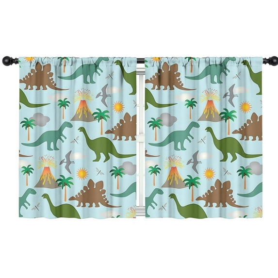Blackout Kids Curtains,Dinosaurs Volcano Light Blue Pattern Childrens Insulated Curtains Set Of 2,Bedroom Essentials,Toddler Room Decor 42"x54"