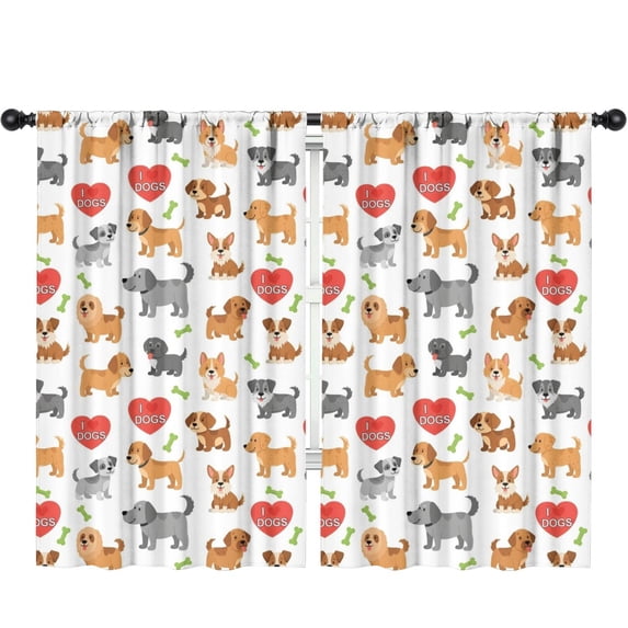 Blackout Kids Curtains,Dog Breeds and Hearts White Pattern Children's Insulated Curtains Set Of 2,Bedroom Essentials,Toddler Room Decor 52"x84"