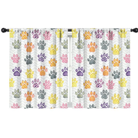 Blackout Kids Curtains,Dog Paw Print Rainbow Chevron Pattern Children's Insulated Curtains Set Of 2,Bedroom Essentials,Toddler Room Decor 42"x54"