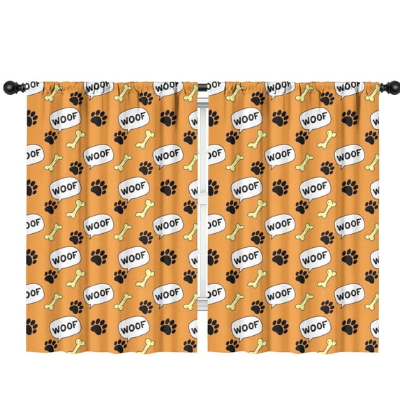 Blackout Kids Curtains,Dog Paw Print and Bone Orange Pattern Children's Insulated Curtains Set Of 2,Bedroom Essentials,Toddler Room Decor 42"x63"