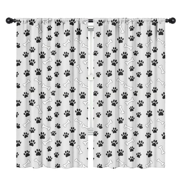 Blackout Kids Curtains,Dog Paw Print and Bone White Pattern Children's Insulated Curtains Set Of 2,Bedroom Essentials,Toddler Room Decor 42"x84"
