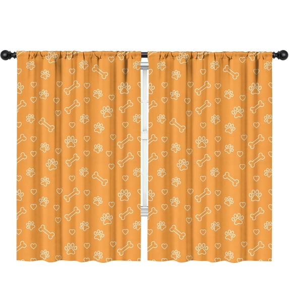 Blackout Kids Curtains,Dog Paw Print and Bones Orange Pattern Children's Insulated Curtains Set Of 2,Bedroom Essentials,Toddler Room Decor 52"x84"
