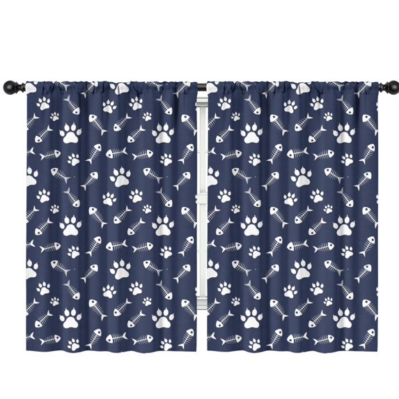 Blackout Kids Curtains,Dog Paw Print and Fishbone Children's Insulated Curtains Set Of 2,Bedroom Essentials,Toddler Room Decor 42"x63"