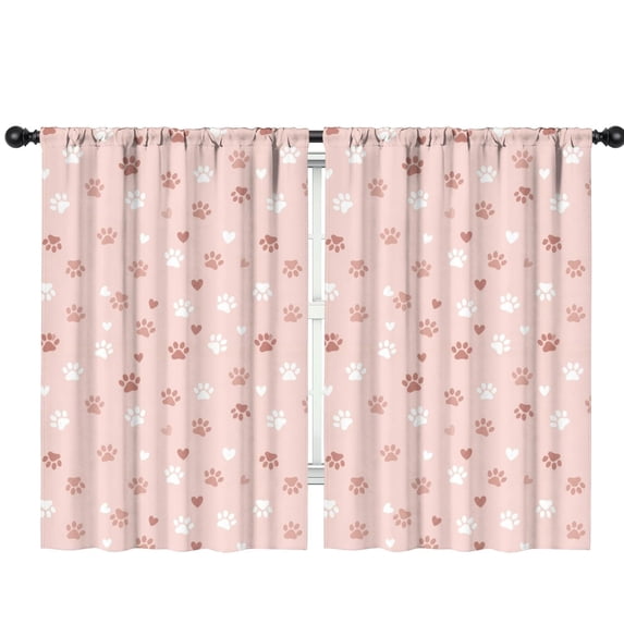 Blackout Kids Curtains,Dog Paw Print and Heart Pink Pattern Children's Insulated Curtains Set Of 2,Bedroom Essentials,Toddler Room Decor 42"x63"