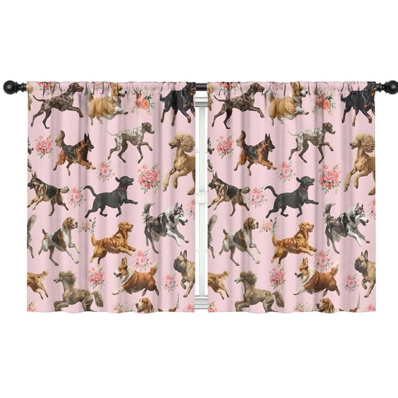 Blackout Kids Curtains,Dogs with Flowers Childrens Insulated Curtains Set Of 2,Bedroom Essentials,Toddler Room Decor 42x54in(106x137cm)