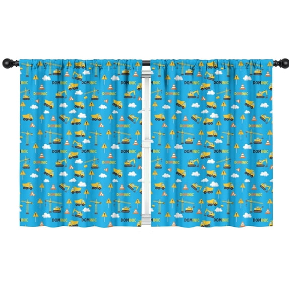 Blackout Kids Curtains,Excavator and Crane Blue Pattern Children's Insulated Curtains Set Of 2,Bedroom Essentials,Toddler Room Decor 42"x54"