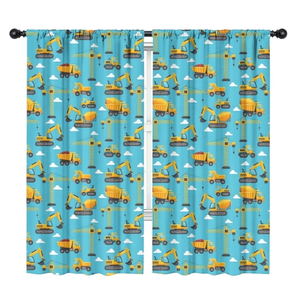 Blackout Kids Curtains,Excavator and Dump Truck Blue Pattern Children's Insulated Curtains Set Of 2,Bedroom Essentials,Toddler Room Decor 42"x84"