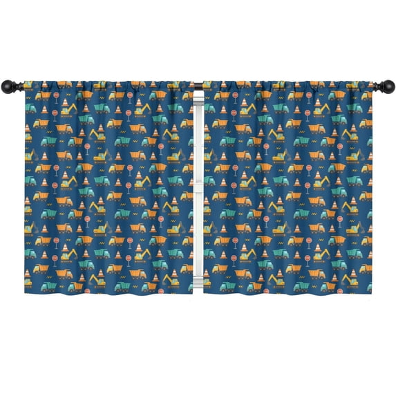 Blackout Kids Curtains,Excavator and Dump Truck Blue Pattern Children's Insulated Curtains Set Of 2,Bedroom Essentials,Toddler Room Decor 52"x63"