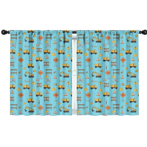 Blackout Kids Curtains,Excavator and Hard Hat Blue Pattern Children's Insulated Curtains Set Of 2,Bedroom Essentials,Toddler Room Decor 42"x54"