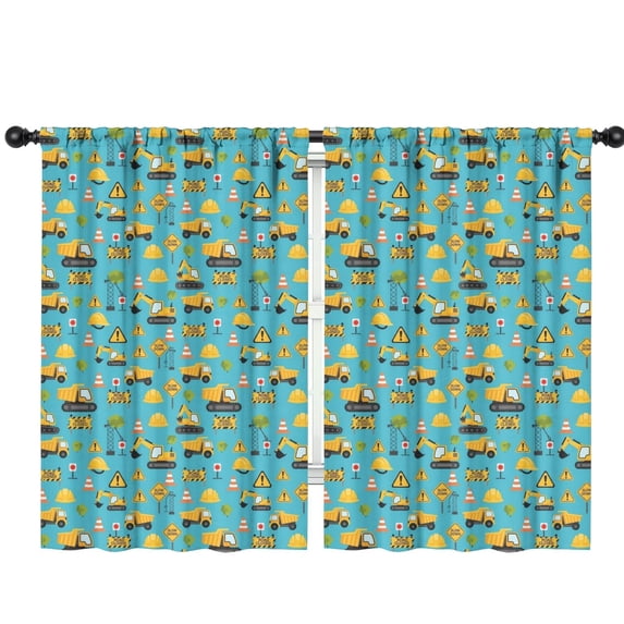 Blackout Kids Curtains,Excavator and Hard Hat Blue Pattern Children's Insulated Curtains Set Of 2,Bedroom Essentials,Toddler Room Decor 42"x63"