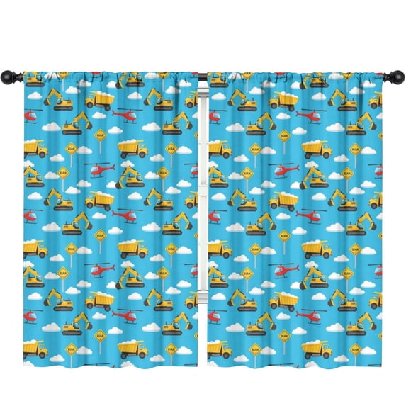 Blackout Kids Curtains,Excavator and Helicopter Blue Pattern Children's Insulated Curtains Set Of 2,Bedroom Essentials,Toddler Room Decor 52"x84"