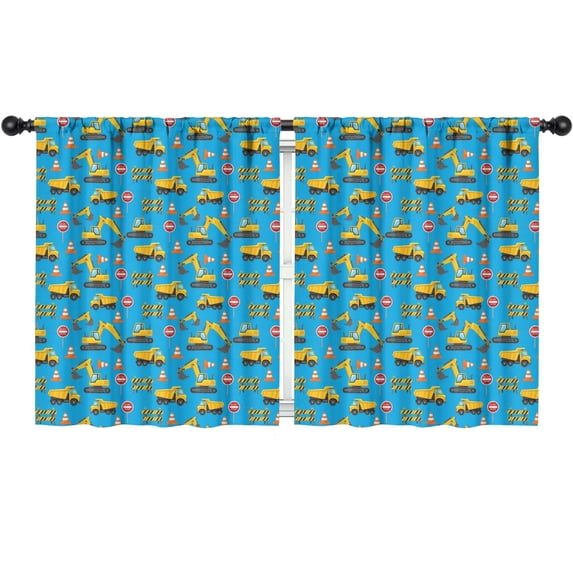 Blackout Kids Curtains,Excavator and No Entry Sign Blue Children's Insulated Curtains Set Of 2,Bedroom Essentials,Toddler Room Decor 52"x63"