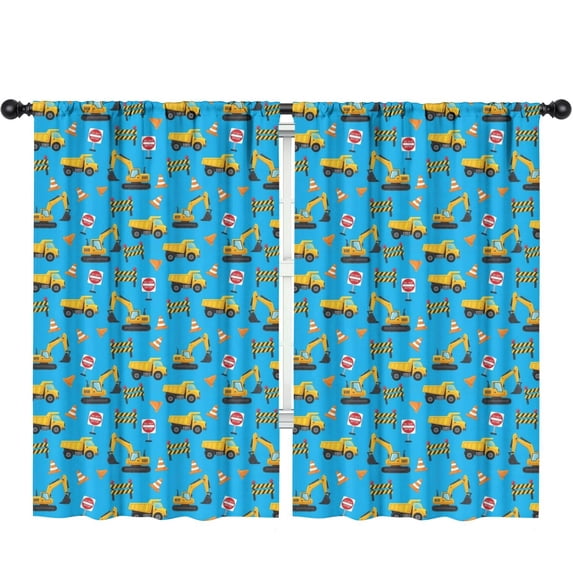 Blackout Kids Curtains,Excavator and No Entry Sign Blue Children's Insulated Curtains Set Of 2,Bedroom Essentials,Toddler Room Decor 52"x84"