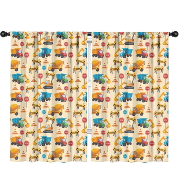 Blackout Kids Curtains,Excavator and Road Barrier Beige Children's Insulated Curtains Set Of 2,Bedroom Essentials,Toddler Room Decor 52"x84"