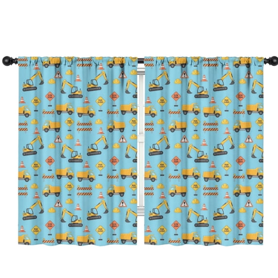 Blackout Kids Curtains,Excavator and Road Barrier Blue Pattern Children's Insulated Curtains Set Of 2,Bedroom Essentials,Toddler Room Decor 42"x63"