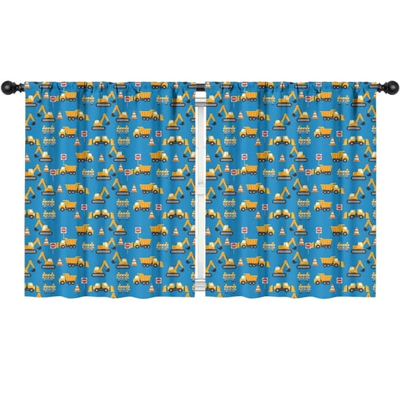 Blackout Kids Curtains,Excavator and Road Barrier Blue Pattern Children's Insulated Curtains Set Of 2,Bedroom Essentials,Toddler Room Decor 52"x63"