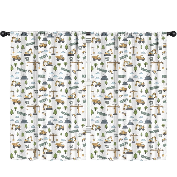 Blackout Kids Curtains,Excavator and Sound Text White Children's Insulated Curtains Set Of 2,Bedroom Essentials,Toddler Room Decor 52"x84"